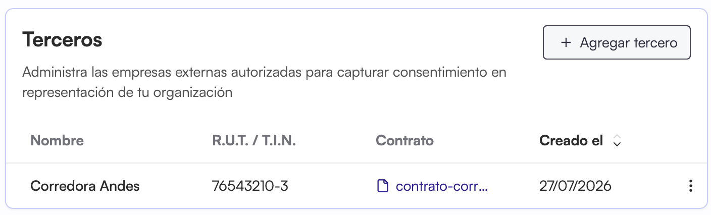 Tabla de terceros en el dashboard