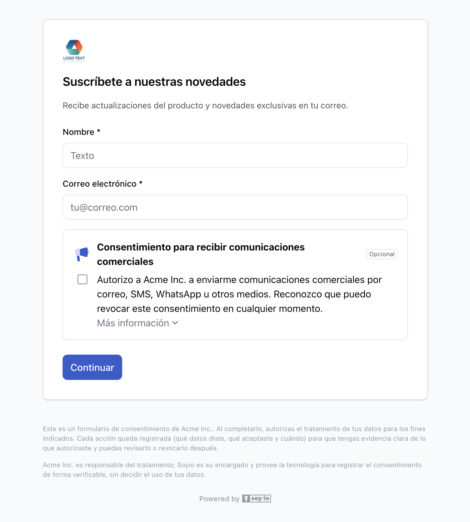 Ejemplo de un formulario de consentimiento publicado en forms.soyio.id